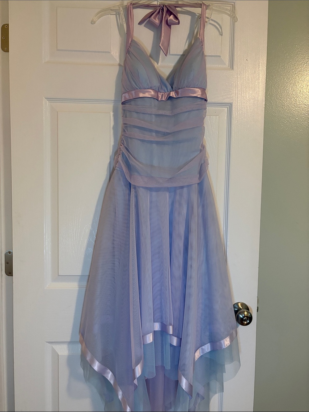 Masquerade Lilac and Pale Blue Halter-Back Formal Dress